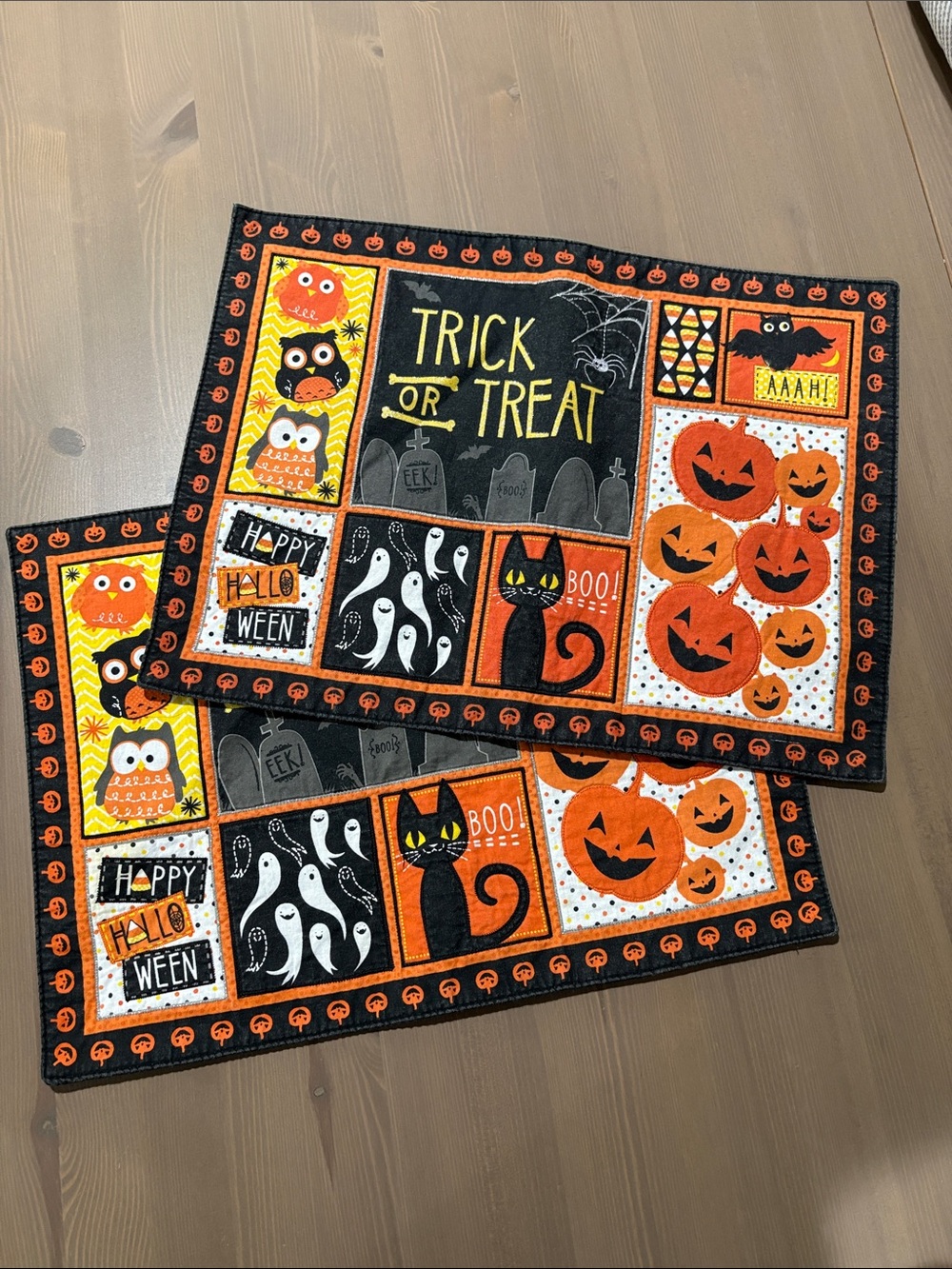 Halloween Trick or Treat Table Placemats - Orange & Black (set of 2)